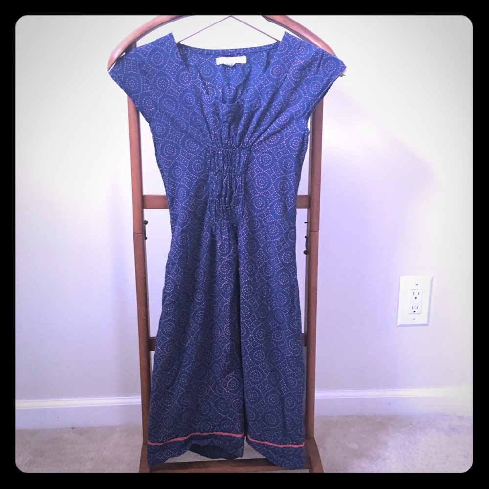 Mata Traders Dress Navy Blue w/ Pink Design Small